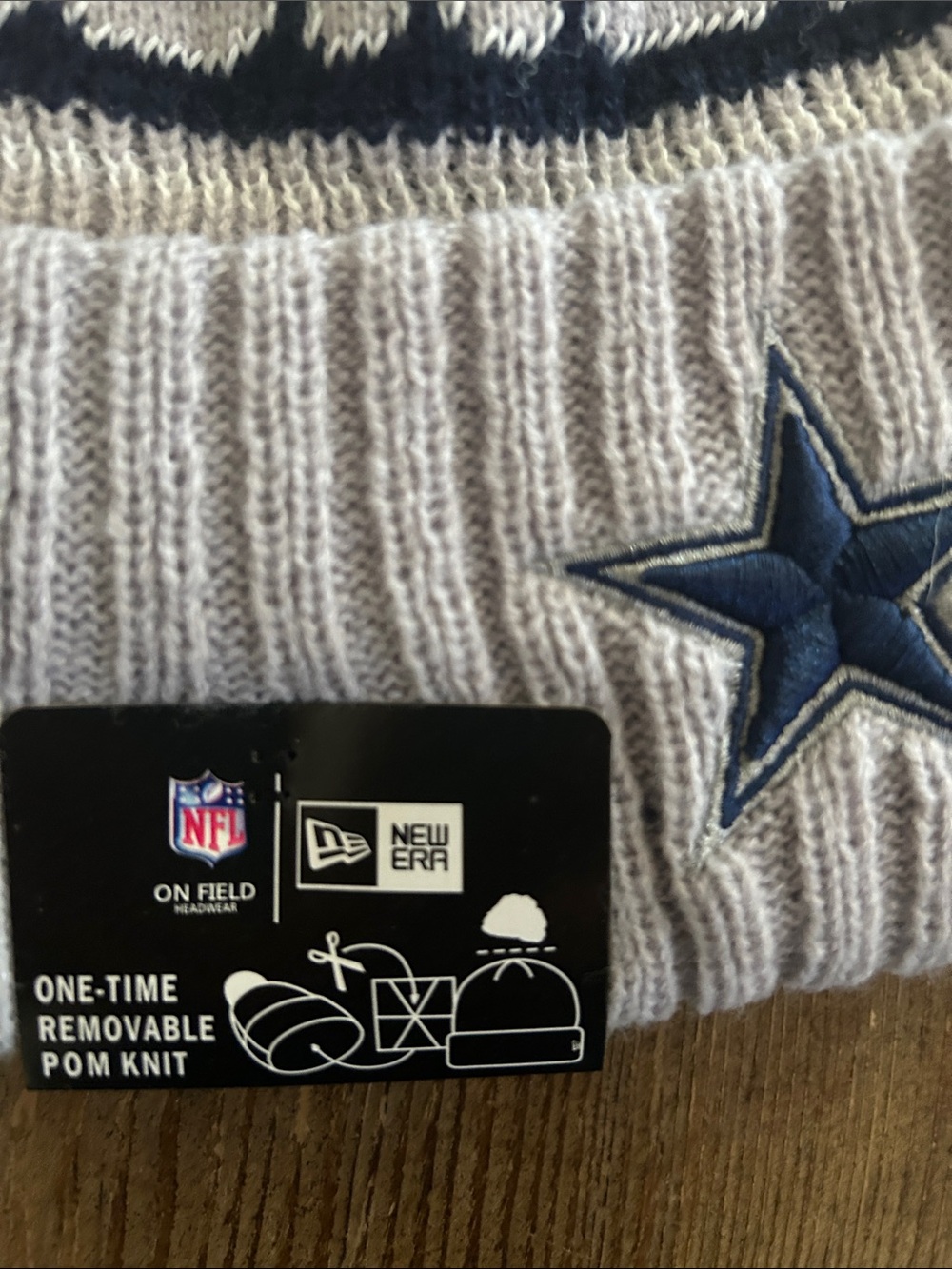 NFL Dallas Cowboys Light Gray and Navy Pom Beanie - Picture 3 of 3